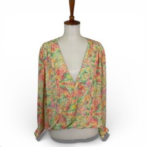 Dora Landa 100% Silk Blouse Women’s XS Long Sleeve Surplice V-Neck‎